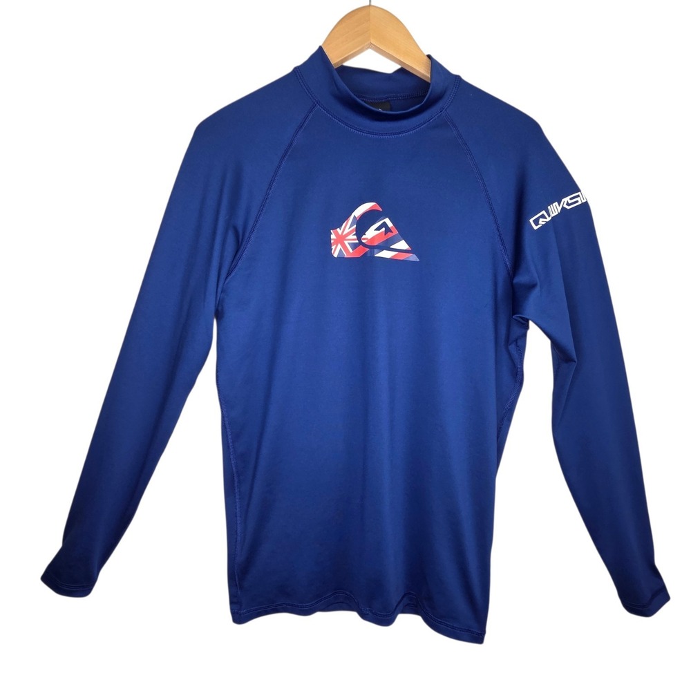 Quiksilver Mens Blue Long Sleeve Surf Swim‎ Shirt Mock Neck SZ XL UV Tech Swim